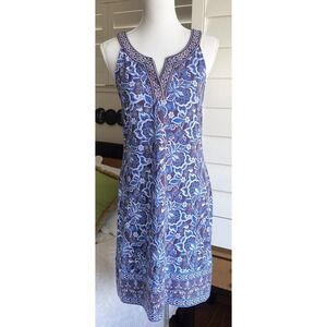 Magnolia Grace Alhambra Embroidered Trim Tank Dress M Blue Stretch‎ WGK70284